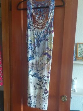 S-Twelve Lace-Back Maxi Dress in Blue, Purple & Cream